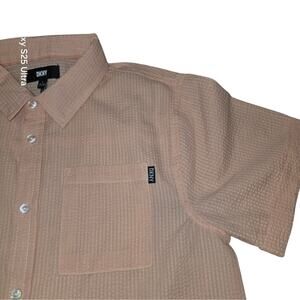 NWT DKNY salmon short sleeve button up youth L 14/16